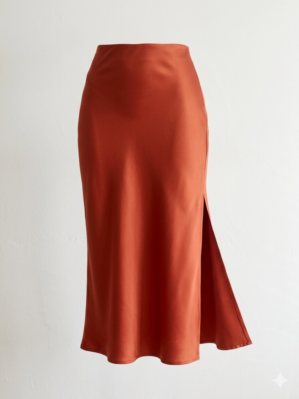 House of Harlow 1960 Satin Bias Midi Skirt with Side Slit - Rust
